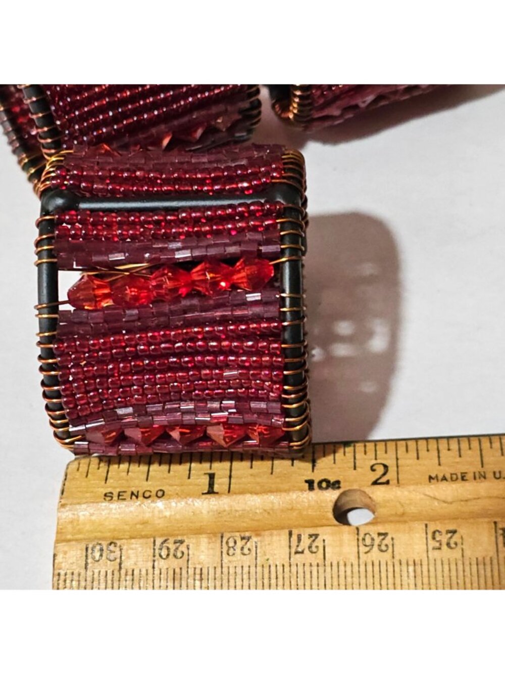 Pier 1 Beaded Wire Napkin Rings 2" set- 6 red beads copper wire vintage decor - Picture 5 of 8
